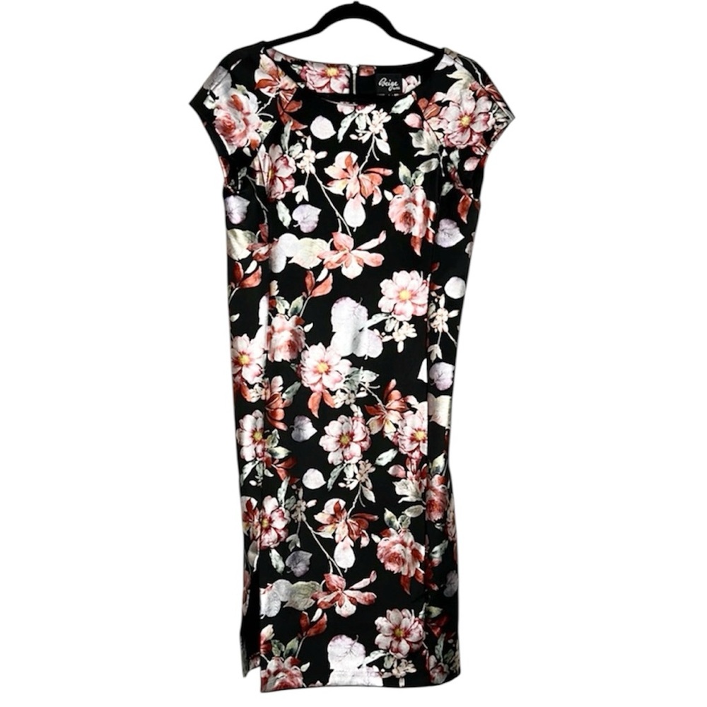 BEIGE by ECI Shiny Dark Floral Cap Sleeve Dress size 8